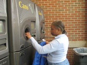 woman with can machine