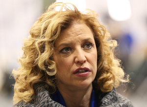 MANCHESTER, NH - DECEMBER 19: U.S. Representative Debbie Wasserman Schultz (D-FL 23rd District) and chair of the Democratic National Committee (DNC) speaks to a reporter before the democratic debate on December 19, 2015 in Manchester, New Hampshire. The DNC has been criticized for the timing of democratic debates during the 2016 presidential race. (Photo by Andrew Burton/Getty Images)